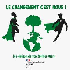Le changement c'est nous! Image représentant 2 éco-délégués protecteur de leur environnement : l'Amazonie