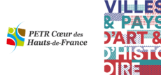 Logo du PETR Cœur des Hauts-de-France accolé à celui des Villes et pays d'art et d'histoire.
