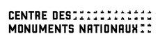 Centre des monuments nationaux écrit avec deux lignes de pictogrammes noirs