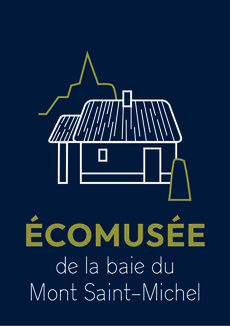 Logo de l'Ecomusée de la Baie représentant la saline (bâtiment) avec derrière le Mont Saint-Michel