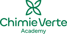 Une fleur verte avec le nom Chimie Verte Acamedy en vert