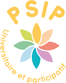 Logo du PSIP en orange avec une rosace colorée